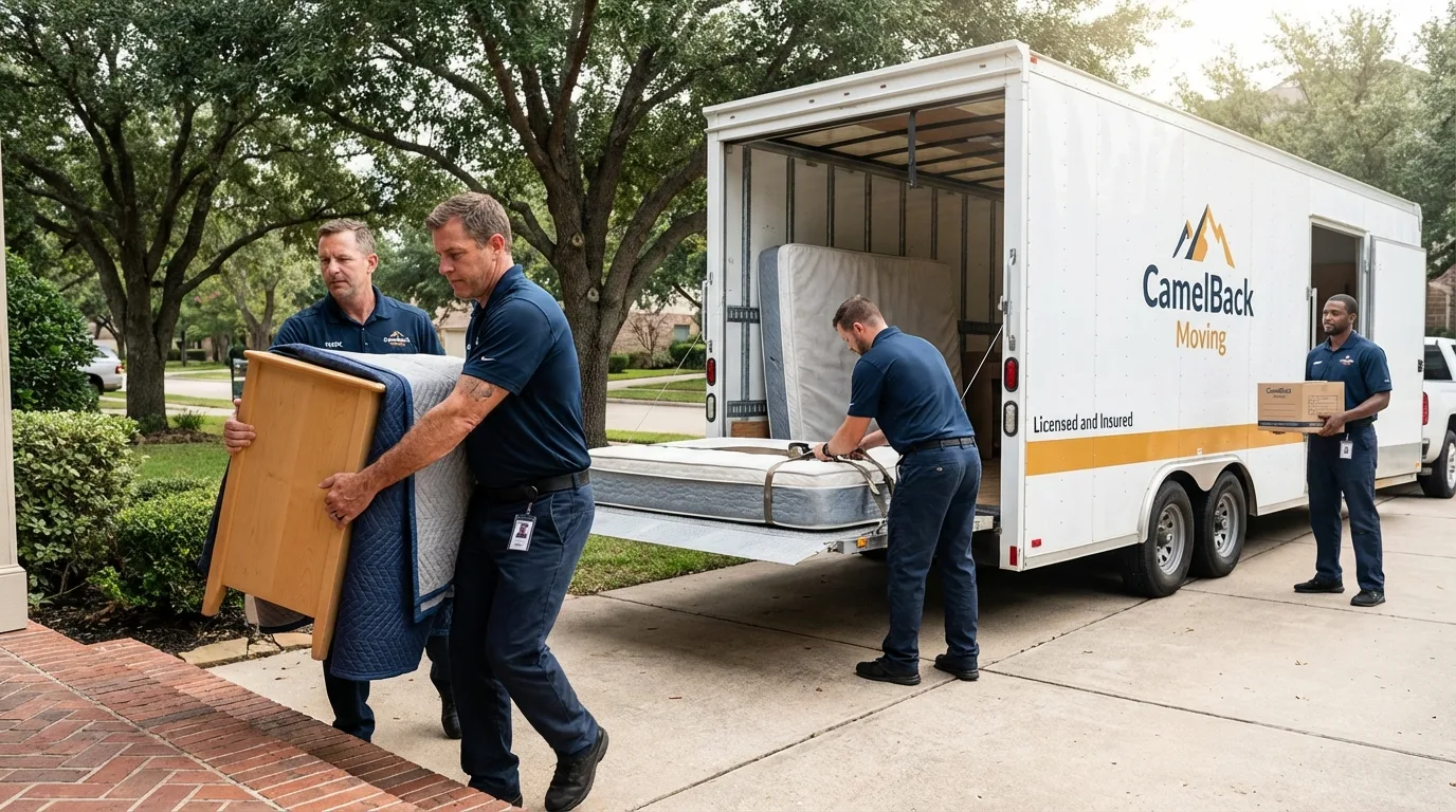 Crew loading residential truck for cross-state move from Dravosburg, PA