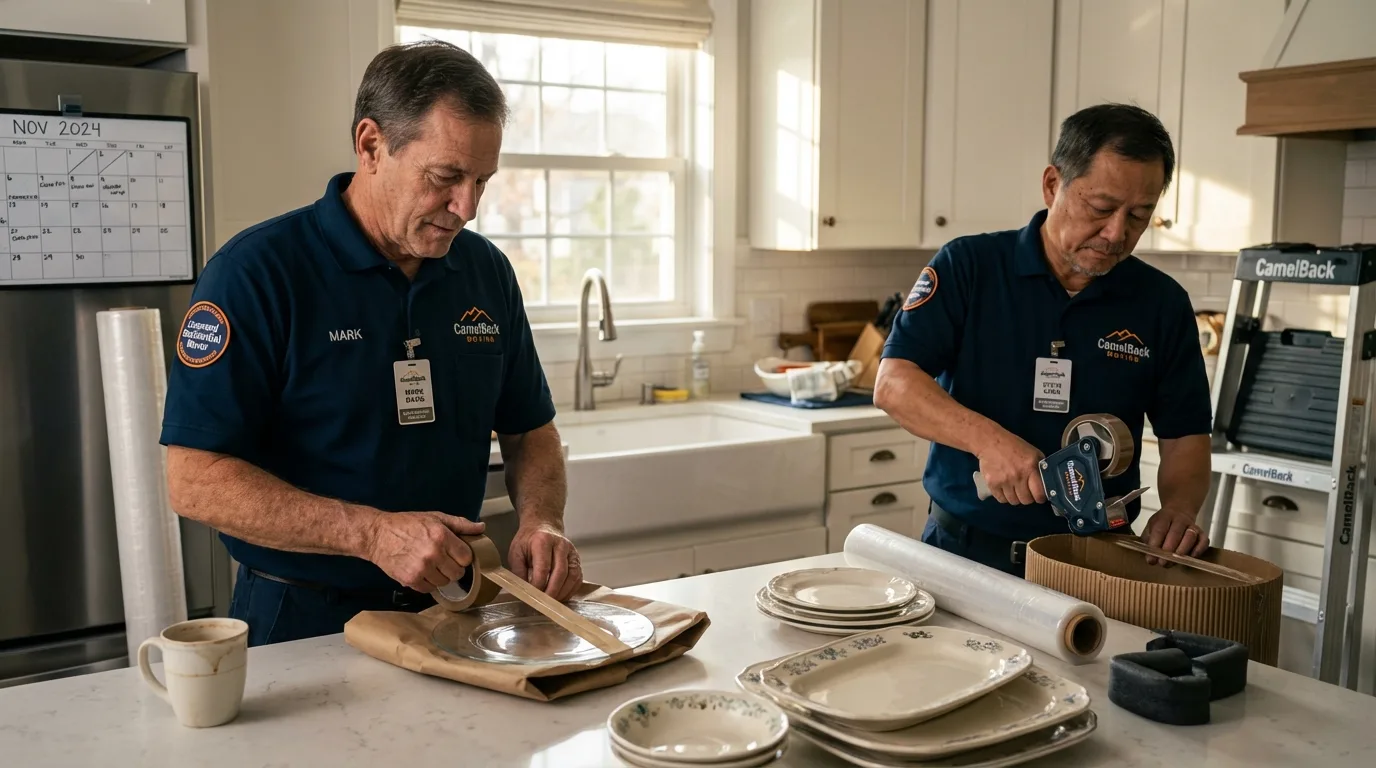 Professional crew packing kitchen dishware in Dravosburg, PA